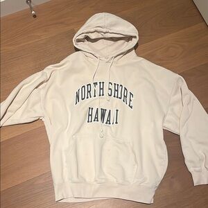 Brandy Melville Cream Hoodie with Black Text